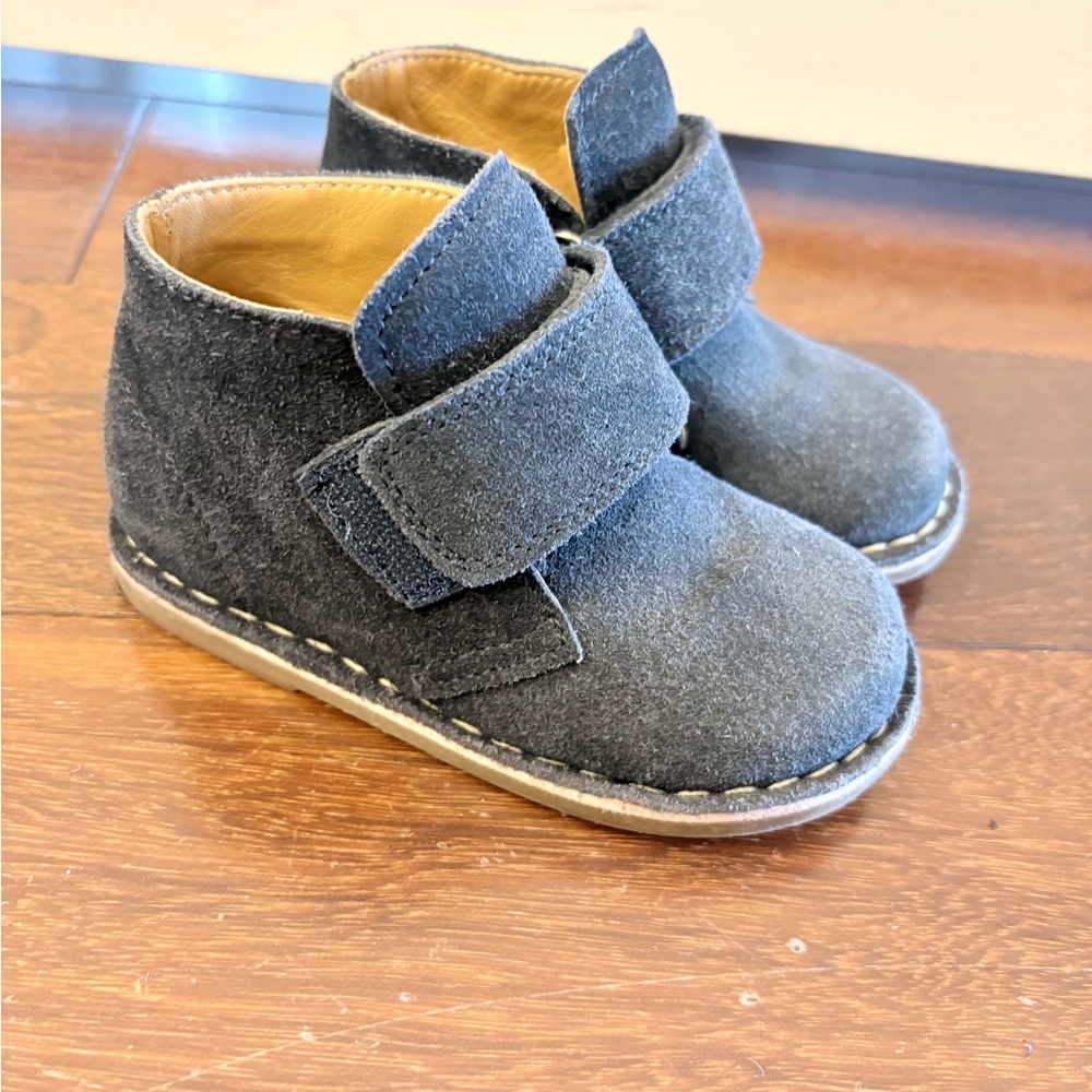 BouChou French Navy Blue Suede Ankle Boots with Velcro Strap Euro Size 27 /US 10